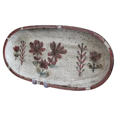 Pre-owned Le Murier French Vintage Ceramic Tray By Gustave Reynaud / Le Mûrier - Large In Gray