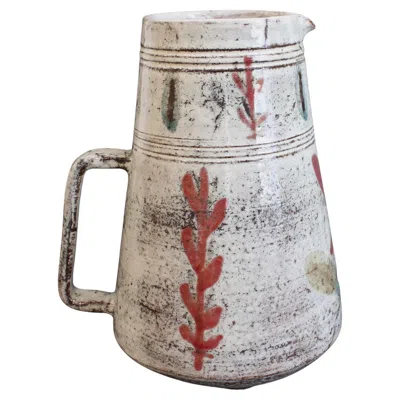 Pre-owned Le Murier Vintage Hand-painted French Ceramic Pitcher By Le Mûrier, 1960s In Gray