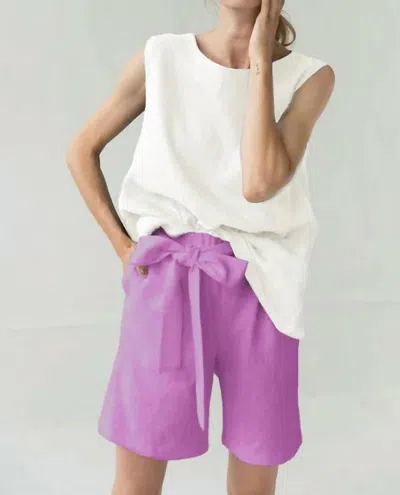 Le Muse Women's High Waisted Linen Shorts In Pink In Animal Print