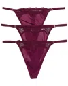 Le Mystere 3pk Lace Allure Micro Thong In Burgundy