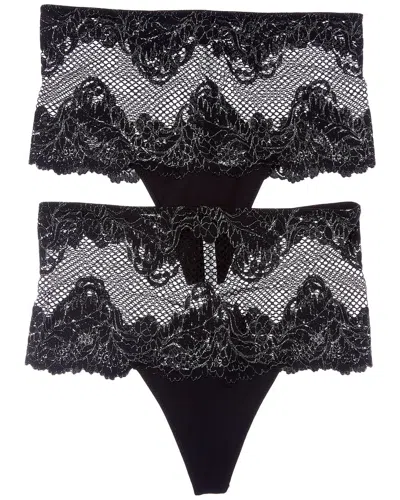Le Mystere Set Of 2 Lace Allure High-waist Thong In Black