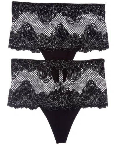 Le Mystere Set Of 2 Lace Allure High-waist Thong In Black