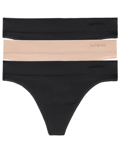 Le Mystere Women's Seamless Comfort Low-rise Thong, 3-pack In Black