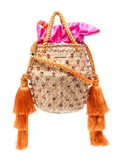 Pre-owned Le Nine Raffia Hobo In Neutrals/orange/white