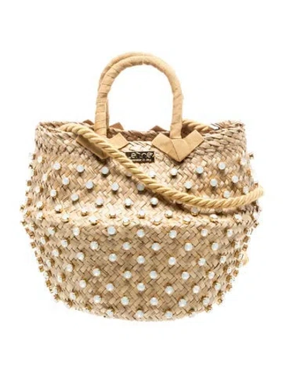 Pre-owned Le Nine Straw Top Handle Bag In Neutral