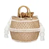 Le Nine White Straw Bag With Shells In Brown