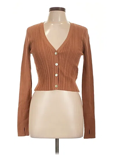 Pre-owned Le Ore Long Sleeve Top Brown Plunge Neckline Tops