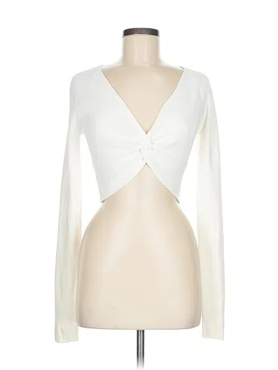 Pre-owned Le Ore Long Sleeve Top Ivory Plunge Neckline Tops In White