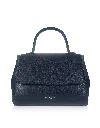 Le Parmentier Ladyfinger Top Handle Ladybag W/strap - Navy Blue In Blue