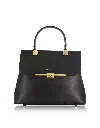 Le Parmentier Women's Atlanta Black Top Handle Satchel Bag W/shoulder Strap - Black In Black