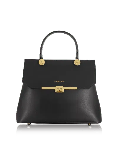 Le Parmentier Women's Atlanta Black Top Handle Satchel Bag W/shoulder Strap - Black