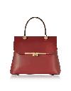 Le Parmentier Women's Atlanta Top Handle Satchel Bag W/shoulder Strap - Dark Red In Red