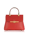Le Parmentier Women's Atlanta Top Handle Satchel Bag W/shoulder Strap - Red In Red