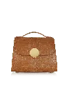 Le Parmentier Women's Bombo Croco Embossed Leather Top-handle Satchel Bag W/strap - Brown In Brown