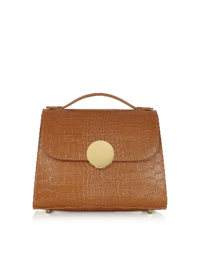 Le Parmentier Women's Bombo Croco Embossed Leather Top-handle Satchel Bag W/strap - Brown