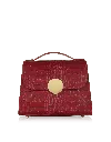 Le Parmentier Women's Bombo Croco Embossed Leather Top-handle Satchel Bag W/strap - Red In Red