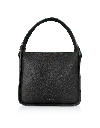 Le Parmentier Women's Duplo Medium Black Hammered Leather Top Handle Bag In Black