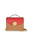 Le Parmentier Women's New Ondina Color Block Flap Top Leather Satchel Bag - Caramel & Red In Multi