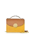 Le Parmentier Women's New Ondina Color Block Flap Top Leather Satchel Bag - Caramel & Saffron In Multi