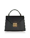 Le Parmentier Women's Peggy Leather Top Handle Satchel Bag - Black Color In Black