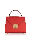 Le Parmentier Women's Peggy Leather Top Handle Satchel Bag - Red In Red