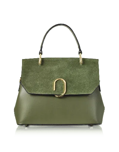 Le Parmentier Women's Thais Suede & Leather Satchel Bag - Green In Metallic