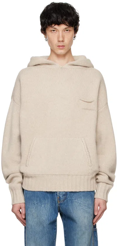 Le Pere Beige Knitted Hoodie In Tan