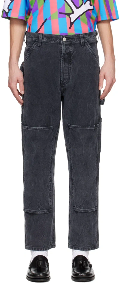 Le Pere Black Paneled Trousers In Twisted Black