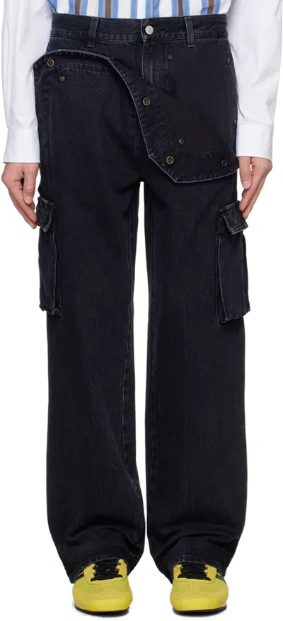 Le Pere Black Peek-a-boo Denim Cargo Pants