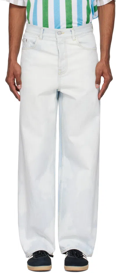 Le Pere Blue Wide Leg Jeans In Faded Blue