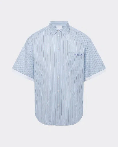 Le Pere Le Père Double Short Sleeve Button Down Shirt In Blue