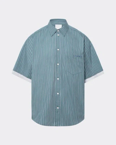 Le Pere Le Père Double Short Sleeve Button Down Shirt In Office Green