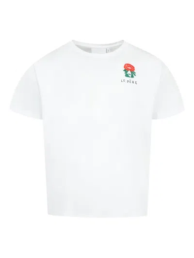 Le Pere Floral-embroidered T-shirt In White
