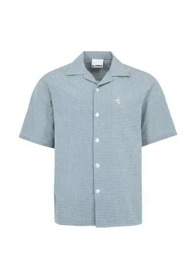 Le Pere Gingham-check Camp-collar Shirt In Blue