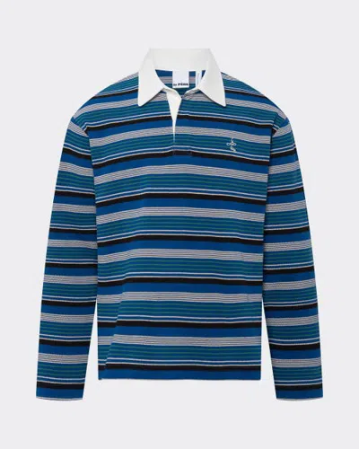 Le Pere Le Père Long-sleeve Rugby Polo In Blue Multi Stripe