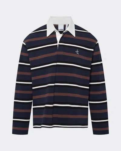 Le Pere Le Père Long-sleeve Rugby Polo In Brown Multi Stripe