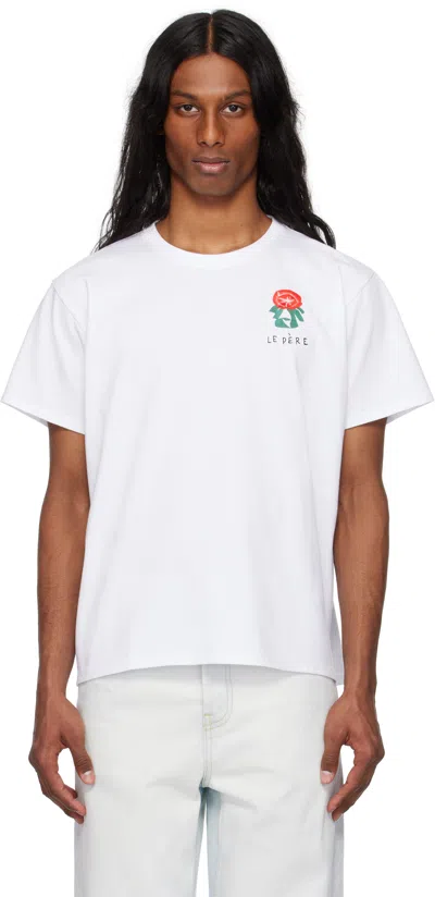 Le Pere Floral-embroidered T-shirt In White