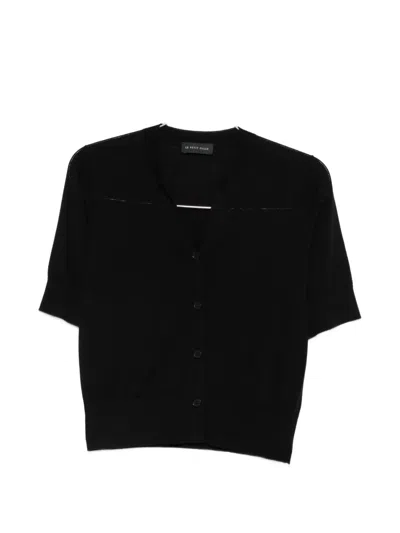 Le Petit Pulle Short-sleeve Button-up Cardigan In Black