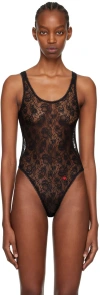 Le Petit Trou Black Semi-sheer Bodysuit In Black