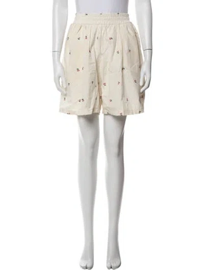 Pre-owned Le Petit Trou Floral Print Mini Shorts In White