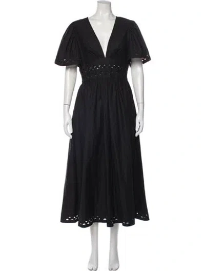 Pre-owned Le Petit Trou V-neck Midi Length Dress W/ Tags In Black
