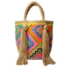 LE POM POM LARGE BUCKET BAG IN TAN AND RAINBOW