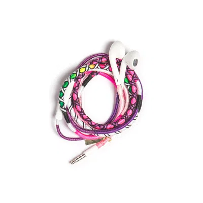 Le Pom Pom Pink / Purple Audrey Earphones In Pink/purple