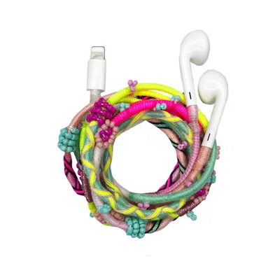 Le Pom Pom Pink / Purple / Yellow Isabella Beaded Earphones In Pink/purple/yellow