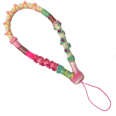 Le Pom Pom Pink / Purple / Yellow Mini Isabella Thick Phone Strap In Multi