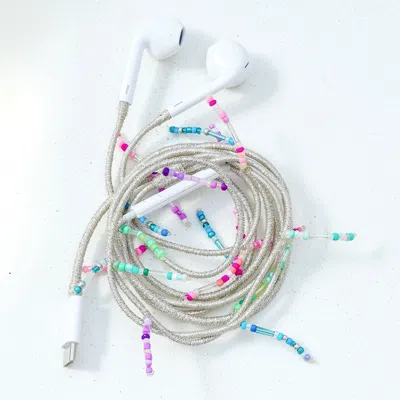 Le Pom Pom Silver Dangling Earphones In Multi