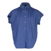 Le Réussi Blue Women's Gather Collar Shirt In Navy In Blue