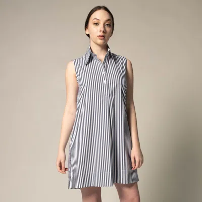 Le Réussi Italian Cotton Blue Stripe Sleeveless Dress