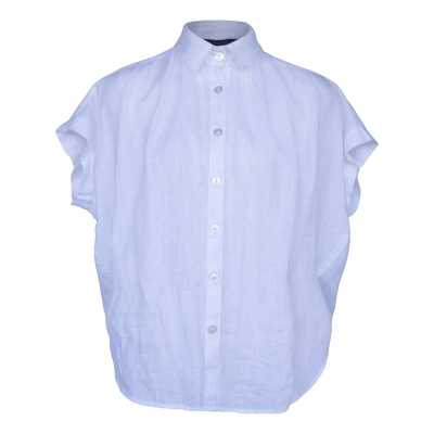 Le Réussi Women's Gather Collar Shirt In White In Blue