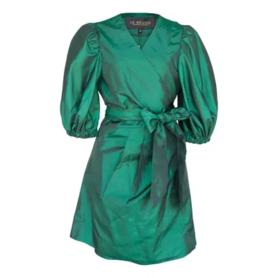 Le Réussi Women's Glimmer Green Wrap Dress